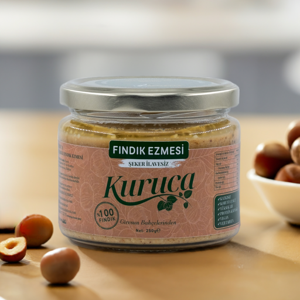 Kuruca Doğal Fındık Ezmesi İkili Paket | Şekersiz & Şekerli, Katkısız, %100 Giresun Fındığı